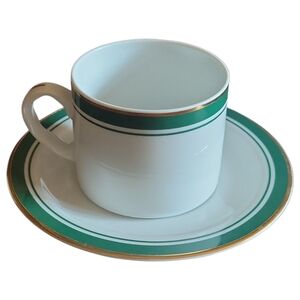 Vtg PHILIP KINGSLEY CLASSICS EMERALD Flat Cup & Saucer Gold Green Porcelain